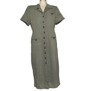 Jessica Howard Vintage Olive Green Button Front Form Fitting Size 12 Petite